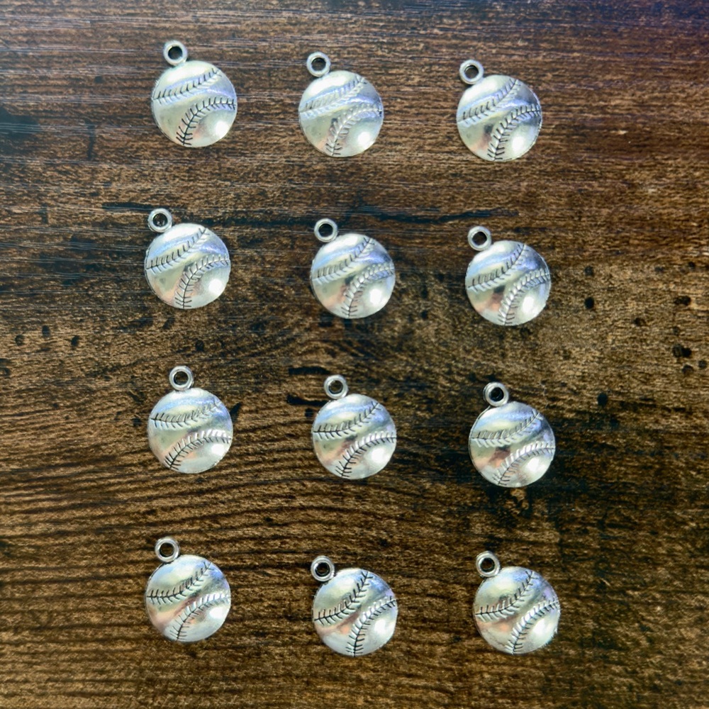 Silver Baseball Charms Pendant for Jewelry Making Lot of 12, Necklace Earrings
